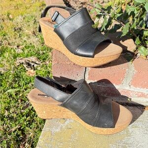 Black Leather Wedge Sandals